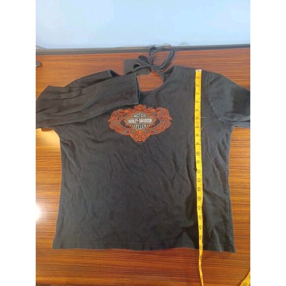 Vintage Women's Harley Davidson Logo Long Sleeve Black Shirt With Tie Back - Picture 8 of 10